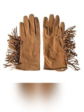 Vintage Suede Fringe Gloves - Camel Brown